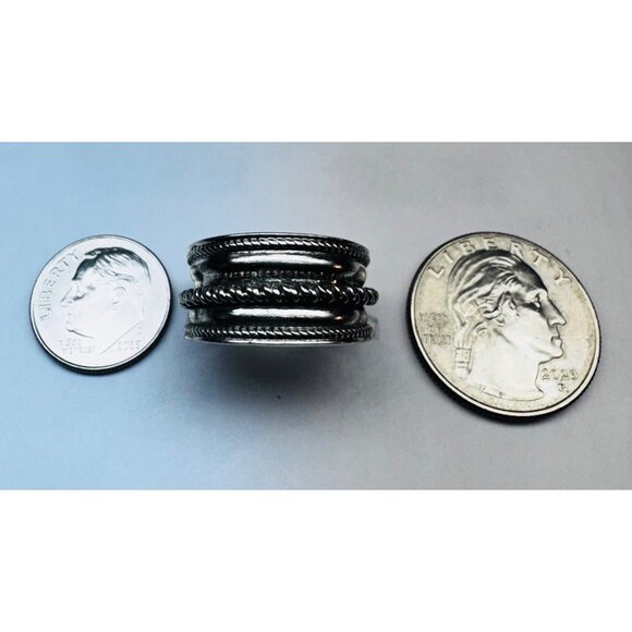 Estate Sterling Silver Wide Rope Band Ring Size 7.5 – Vintage 925 Jewelry - Picture 7 of 11